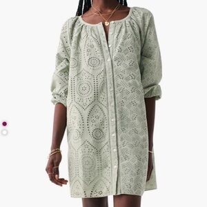 Faherty Mini Eyelet Dress XS / XSmall Desert Sage NWT 100% Organic Cotton